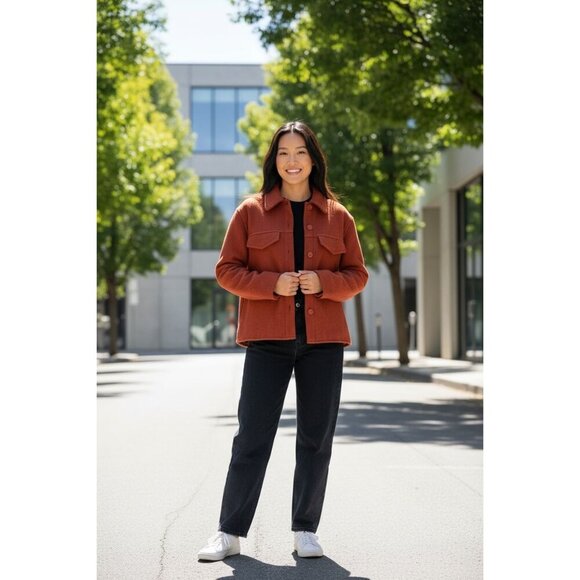 NWT Aritzia Sunday Best Rich Rust Color Merino Wool Shirt Jacket Small - Picture 2 of 8